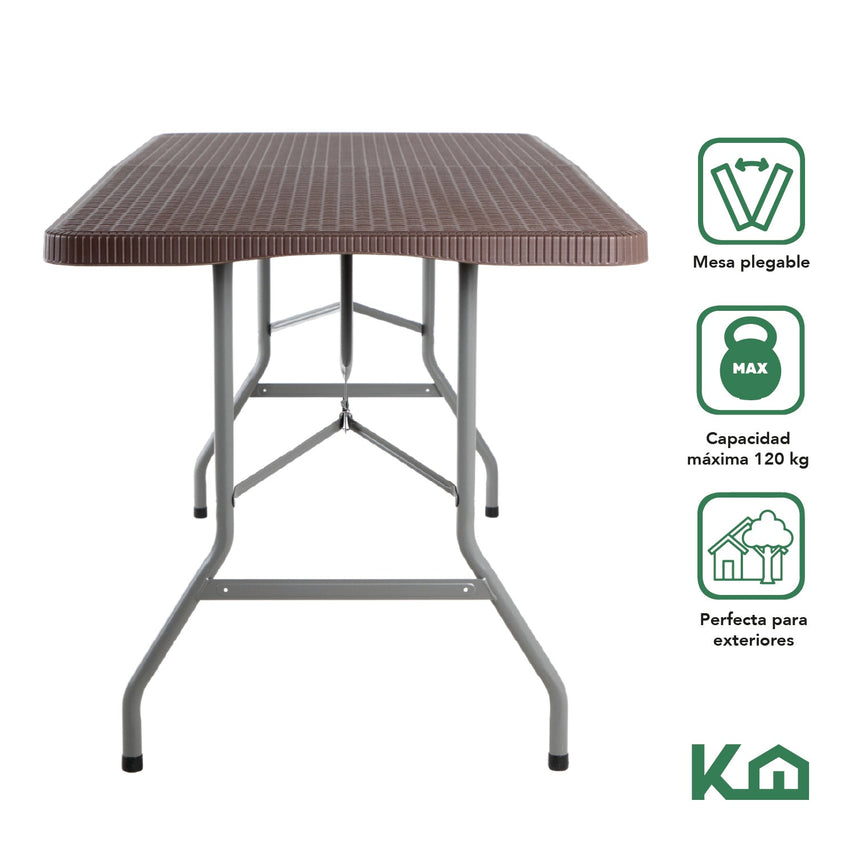 Mesa Plegable Portátil 180cm Portafolio Tipo Rattan Plástico300298