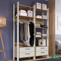 Mueble Armario Closet Multiuso Sin Puertas con 4 Cajones 2.05 m de MDP Color Blanco con Madera 1560301300468