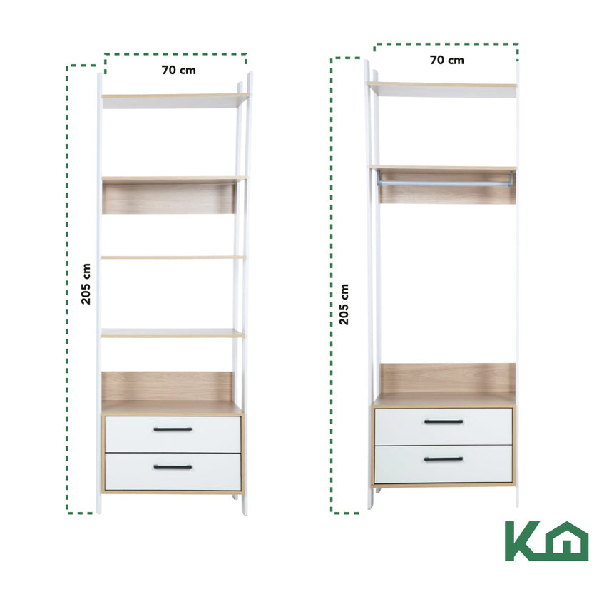 Mueble Armario Closet Multiuso Sin Puertas con 4 Cajones 2.05 m de MDP Color Blanco con Madera 1560301300468