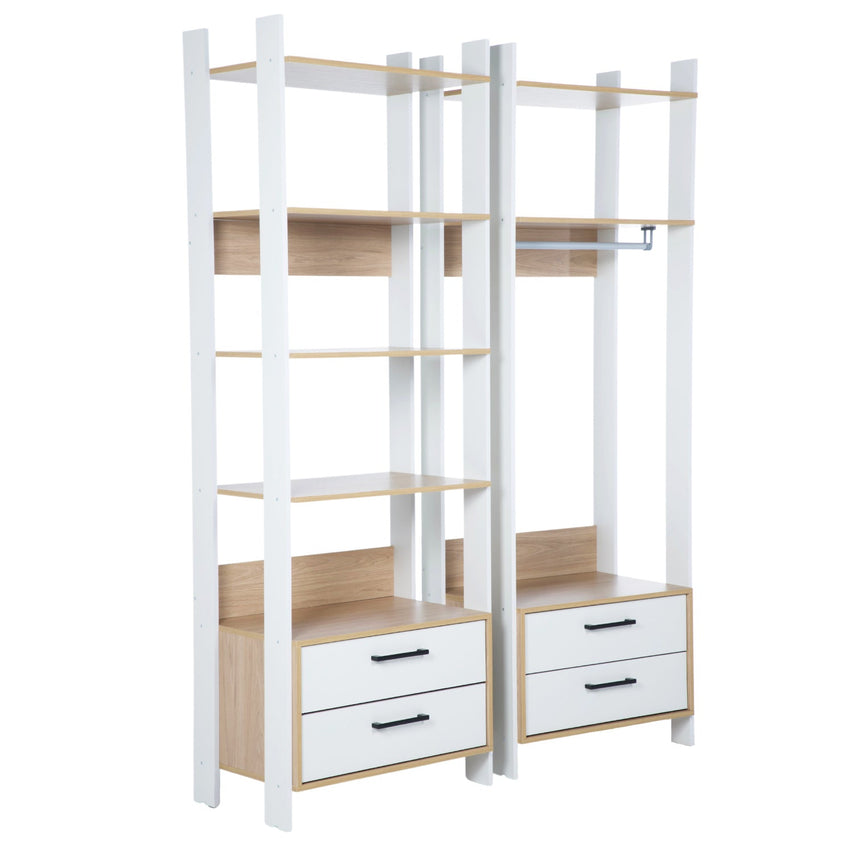 Mueble Armario Closet Multiuso Sin Puertas con 4 Cajones 2.05 m de MDP Color Blanco con Madera 1560301300468