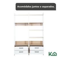 Mueble Armario Closet Multiuso Sin Puertas con 4 Cajones 2.05 m de MDP Color Blanco con Madera 1560301300468