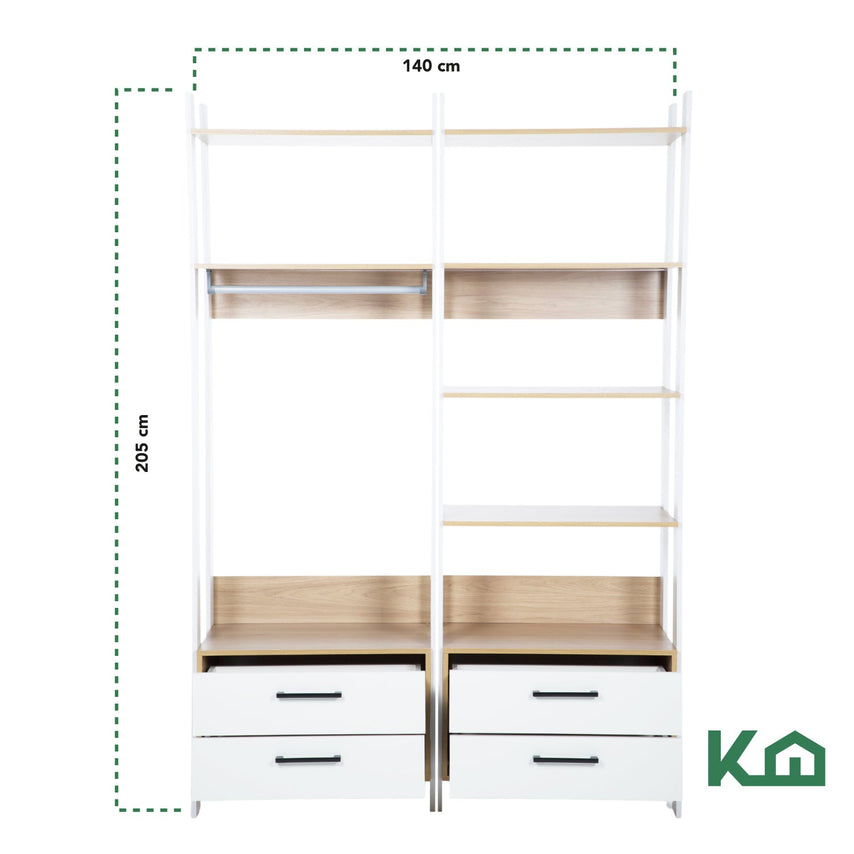 Mueble Armario Closet Multiuso Sin Puertas con 4 Cajones 2.05 m de MDP Color Blanco con Madera 1560301300468