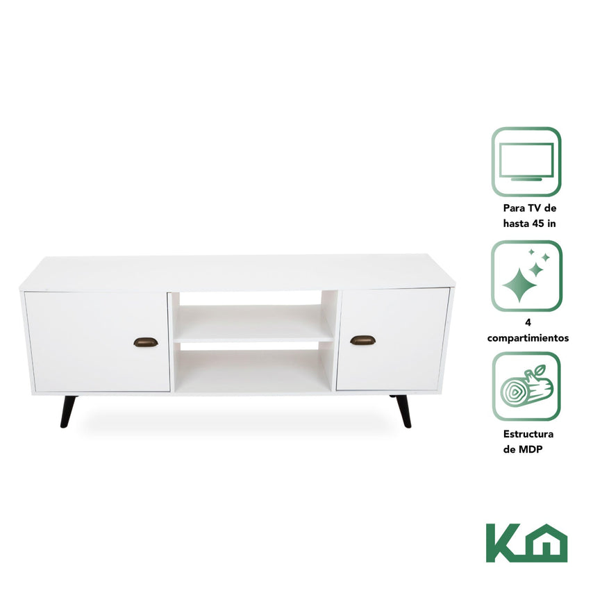 Mueble Modular de TV con Patas 2 Repisas y 2 Puertas 59 x 150 x 38 cm Blanco300198 - SZ