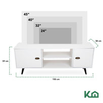 Mueble Modular de TV con Patas 2 Repisas y 2 Puertas 59 x 150 x 38 cm Blanco300198 - SZ