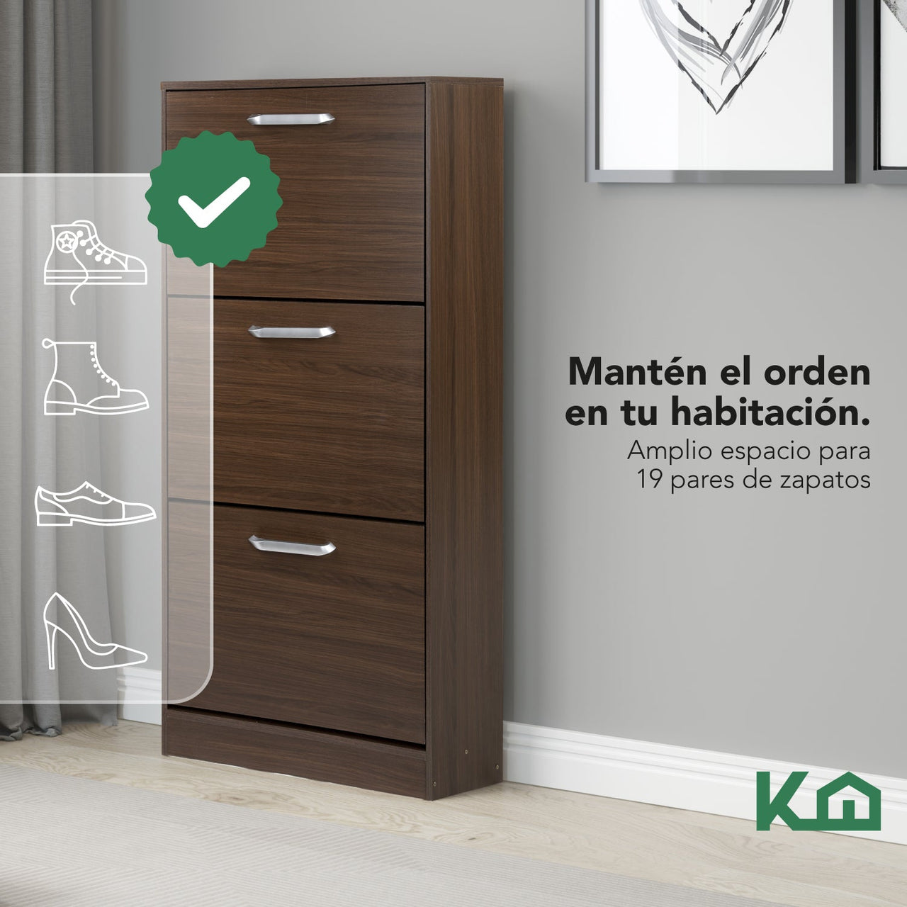 Mueble Zapatero Zapatera Organizador Madera 18 Pares Hogar