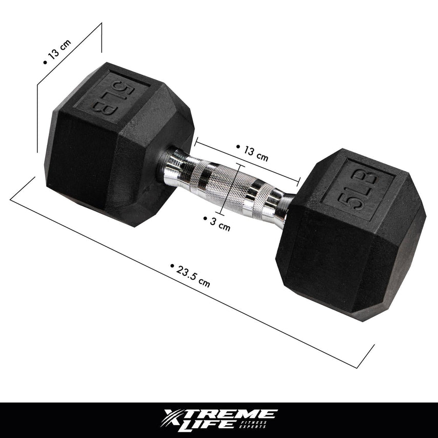Par de Mancuernas Hexagonal 5 Libras Pesas Para Ejercicio CauchoSKYDUMBB5