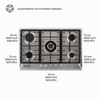 Parrilla Estufa A Gas Premium Empotrable 5 Quemadores AceroP6EIVOLT