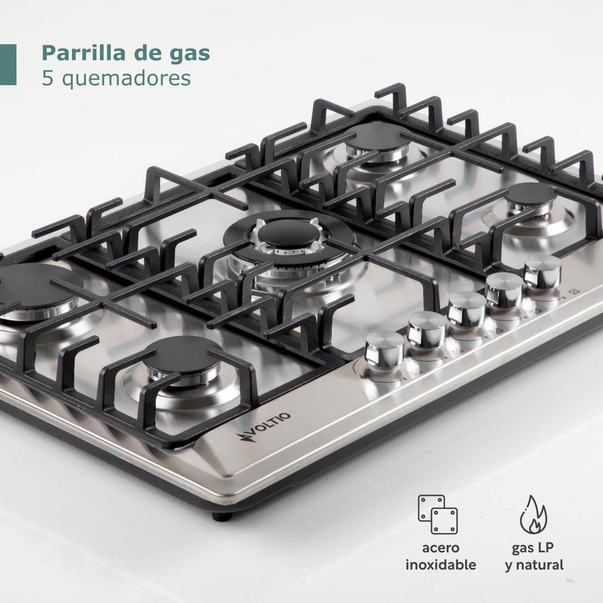 Parrilla Estufa A Gas Premium Empotrable 5 Quemadores AceroP6EIVOLT