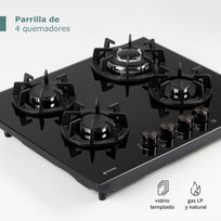 Parrilla Estufa Gas Empotrable 4 Quemadores Vidrio TempladoP4EVVOLT