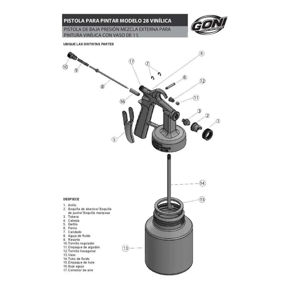 Pistola Pintar Baja Presion Vaso Boquillas 4en1 Pintura Goni