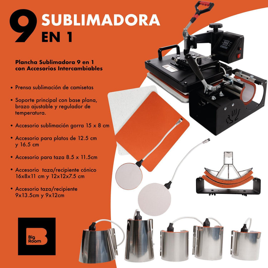 Plancha Sublimacion Combo 9 En 1 Prensa Trasferencia Calor NegroIOMSMS080001