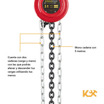 Polipasto Garrucha 1 Tonelada con Cadena de 5 metros Grosor 6 mm Manual300484