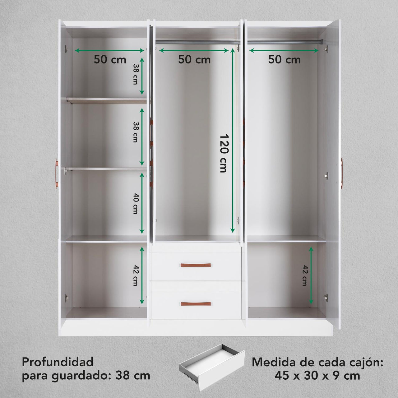 Ropero Closet Armario Mueble Moderno Con 6 Puertas 2 cajones