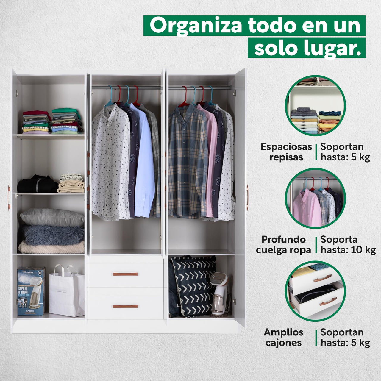 Ropero Closet Armario Mueble Moderno Con 6 Puertas 2 cajones