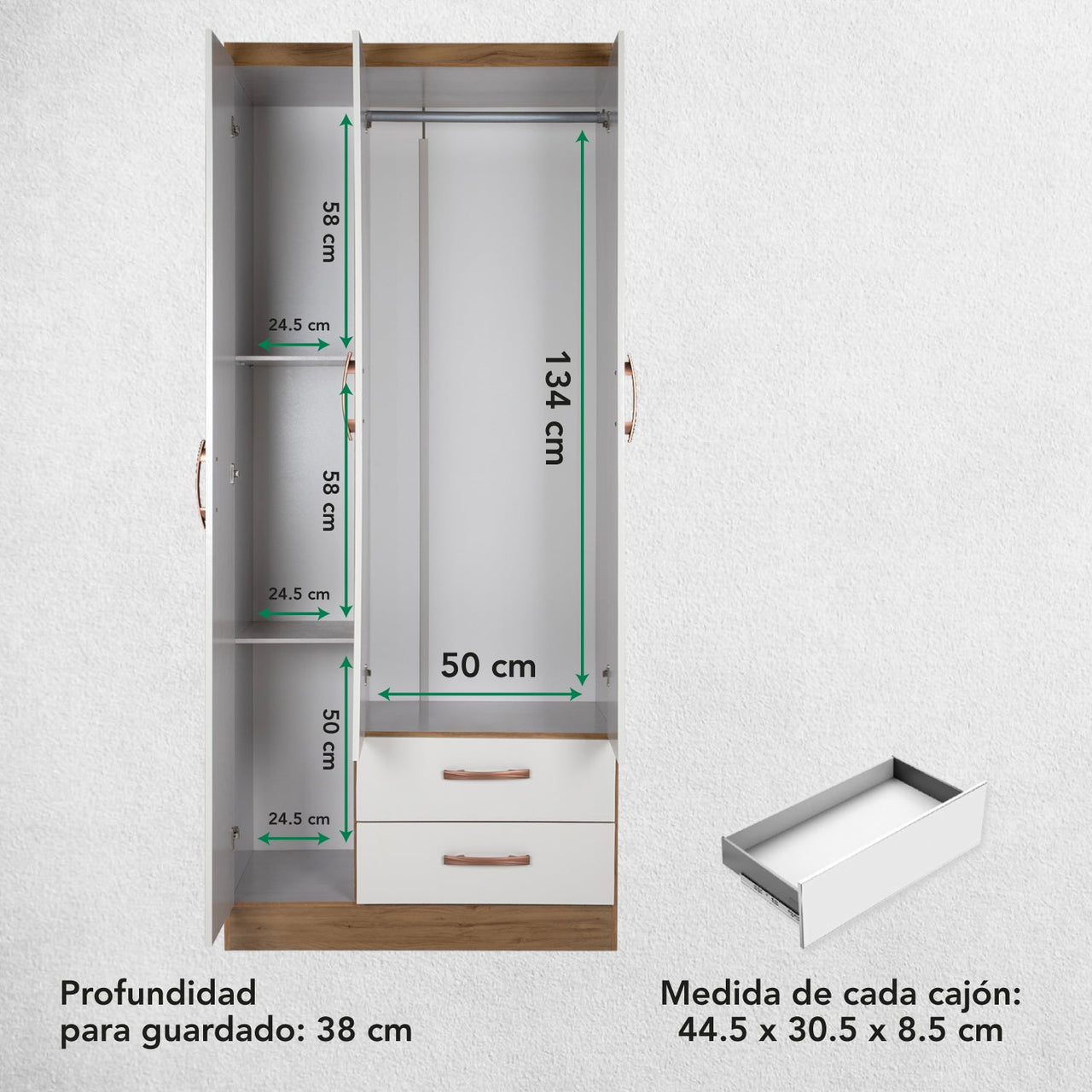 Ropero Closet Moderno 3 Puertas Blanco y Cafe Recamara Hogar