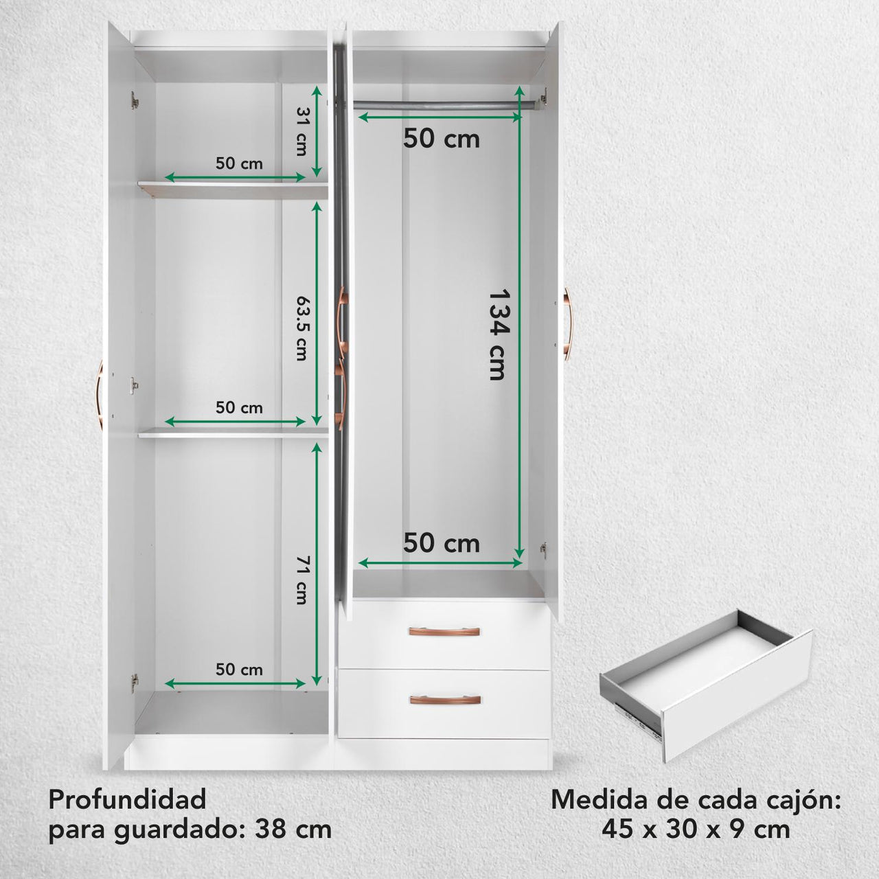 Ropero Guardaropa Armario Moderno Con 4 Puertas Y 2 Cajones