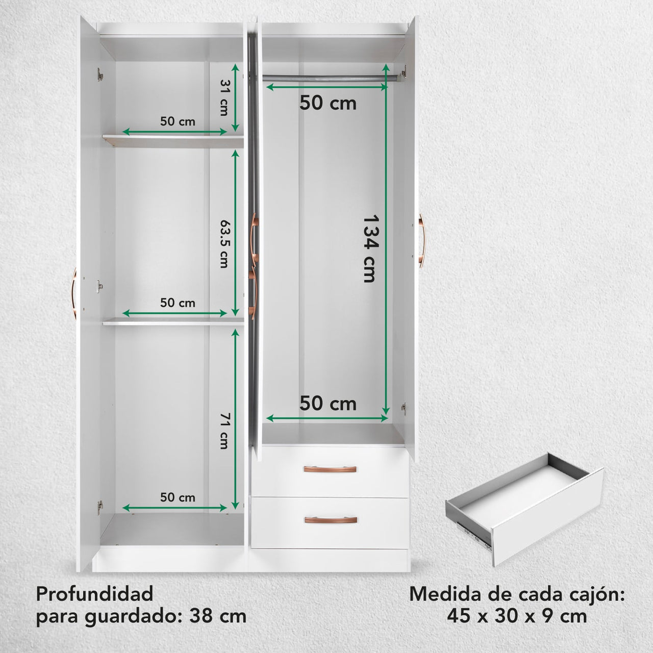 Ropero Guardaropa Armario Moderno Con 4 Puertas y 2 Cajones