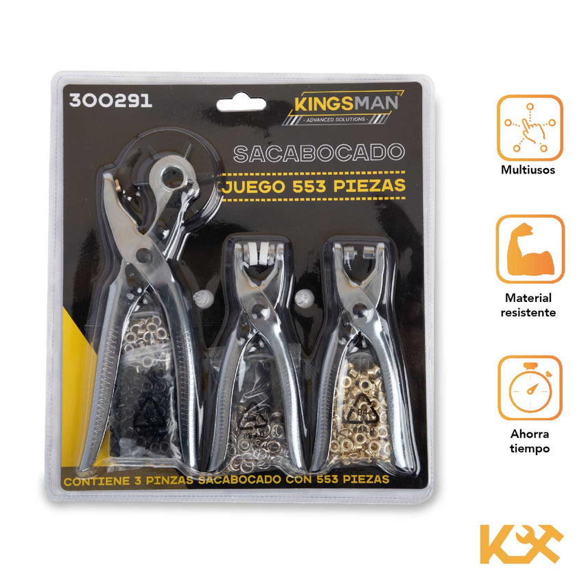 Sacabocado Pinza y Ojilladora Juego de 553 Piezas T31630A Kingsman300291