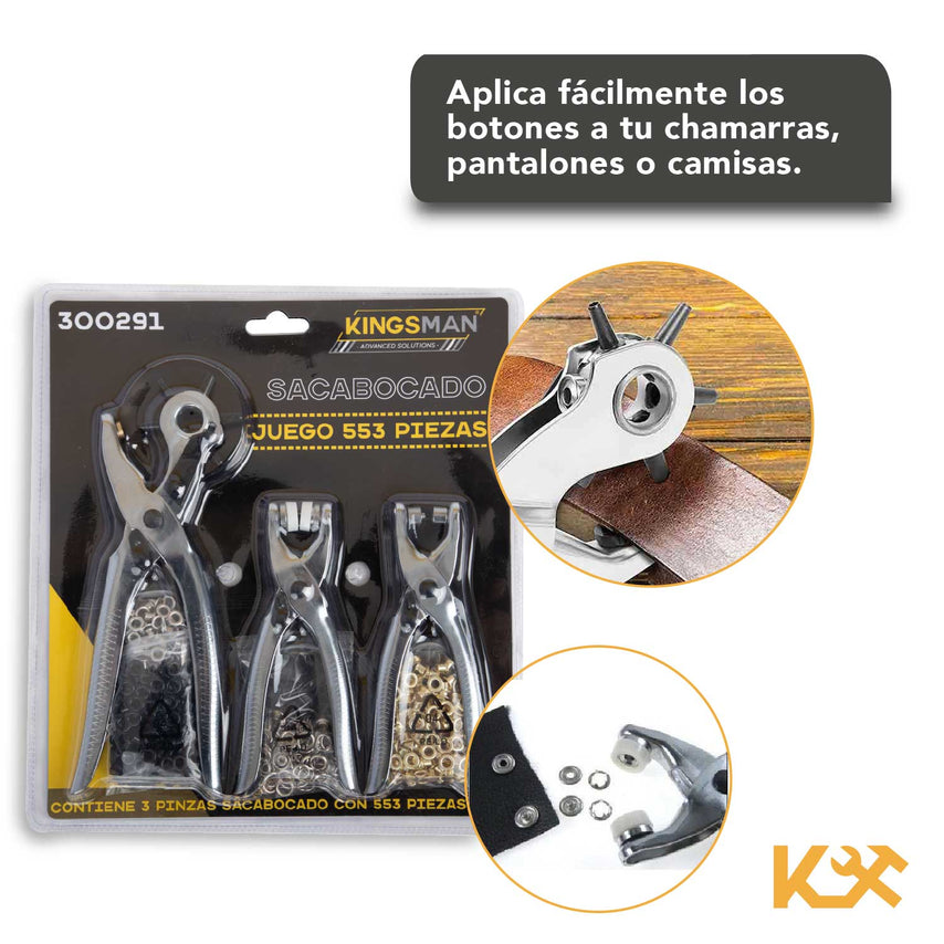 Sacabocado Pinza y Ojilladora Juego de 553 Piezas T31630A Kingsman300291