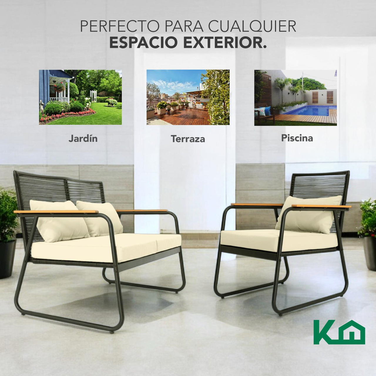 Sala Exterior Juego Para Jardín Exterior Sunshine Ratan 4Pzs