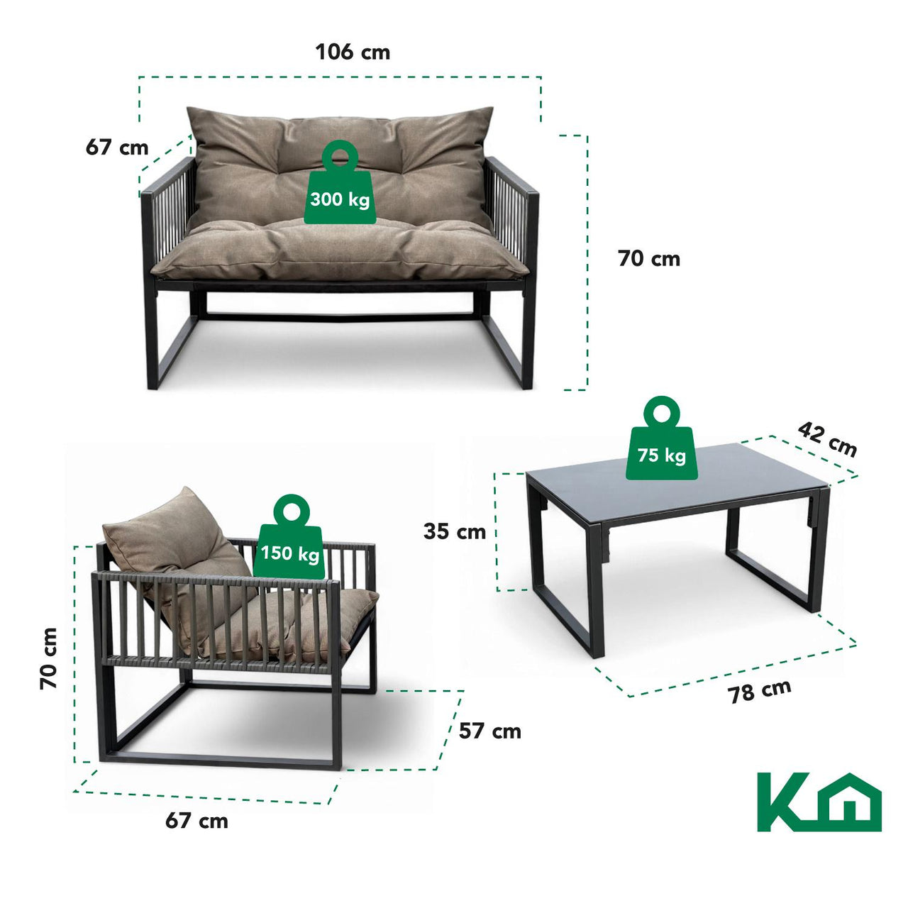 Sala Exterior Juego Para Jardín Sunny Rattan 4 Pzs+Cojines