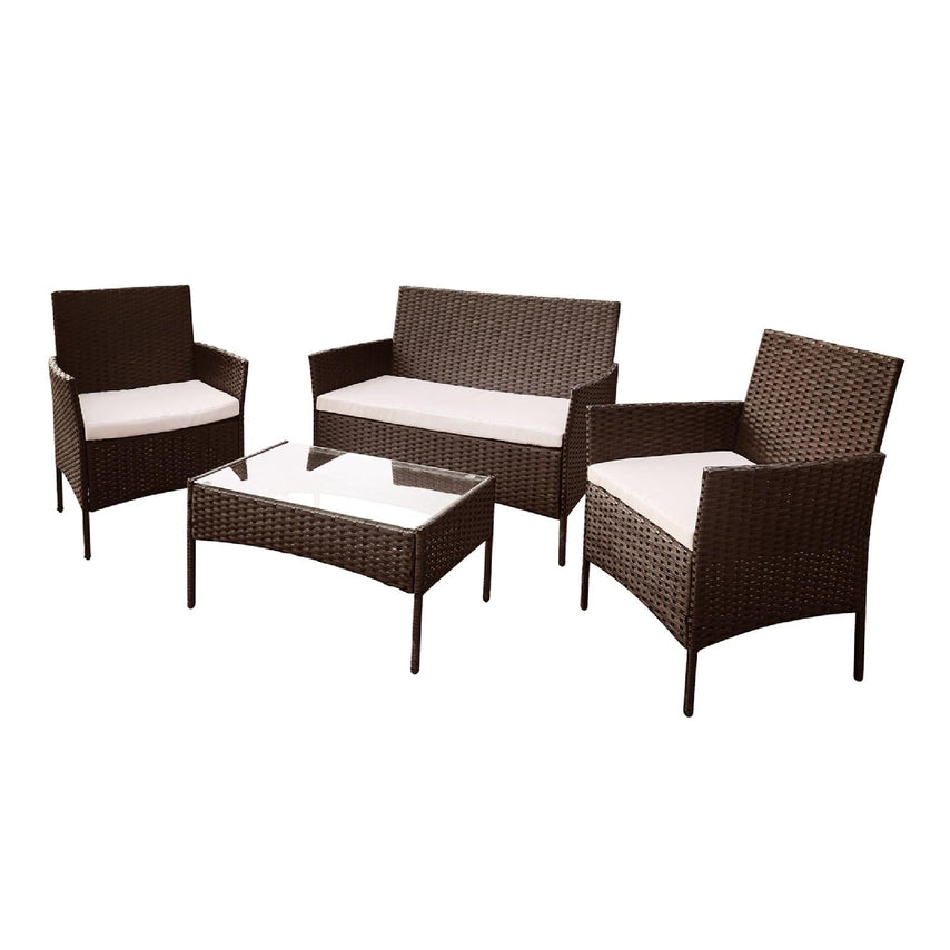 Sala Rattan Para Exterior Jardin Mimbre Marron Cojines BeigeKH4PLSRB