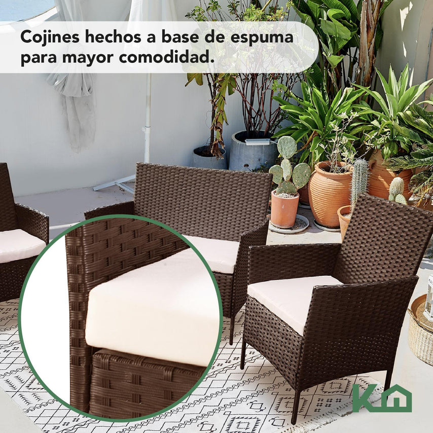 Sala Rattan Para Exterior Jardin Mimbre Marron Cojines BeigeKH4PLSRB