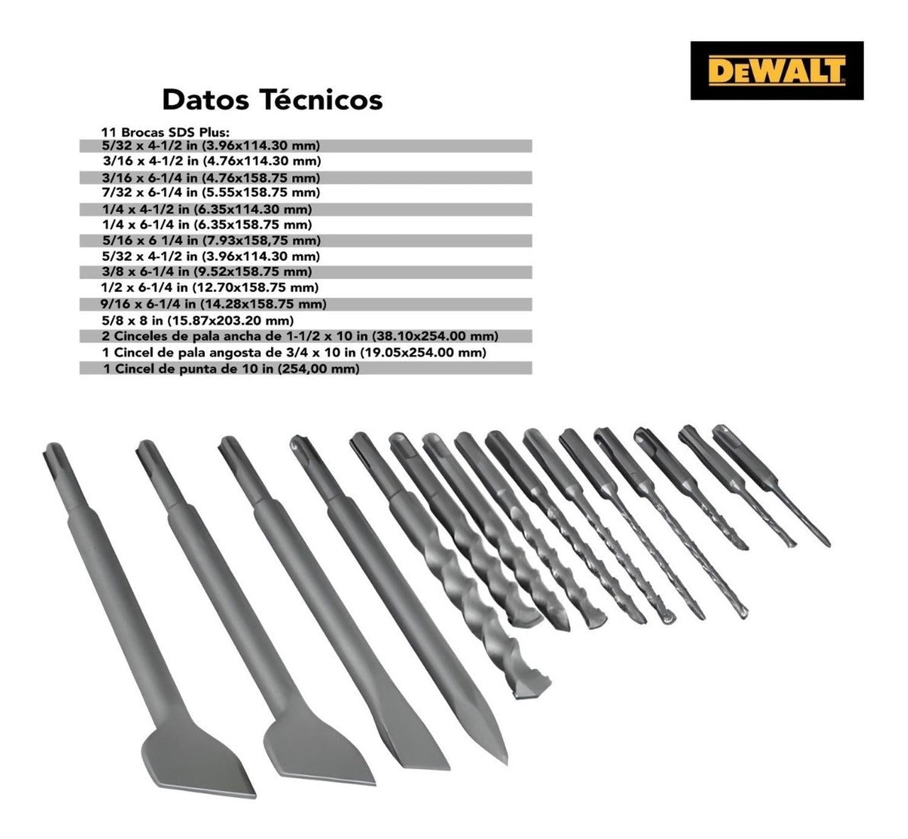 Set De 15 Brocas Cinceles Sds Plus Portafolio Dwa0870 Dewalt