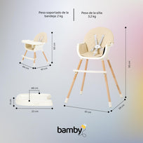 Silla Alta Bebe Para Comer Altura Ajustable Y Charola 4 En 1BAMBYHSEAT003B