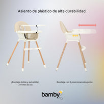 Silla Alta Bebe Para Comer Altura Ajustable Y Charola 4 En 1BAMBYHSEAT003B