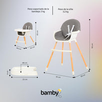 Silla Alta Bebe Para Comer Altura Ajustable Y Charola 4 En 1BAMBYHSEAT003B