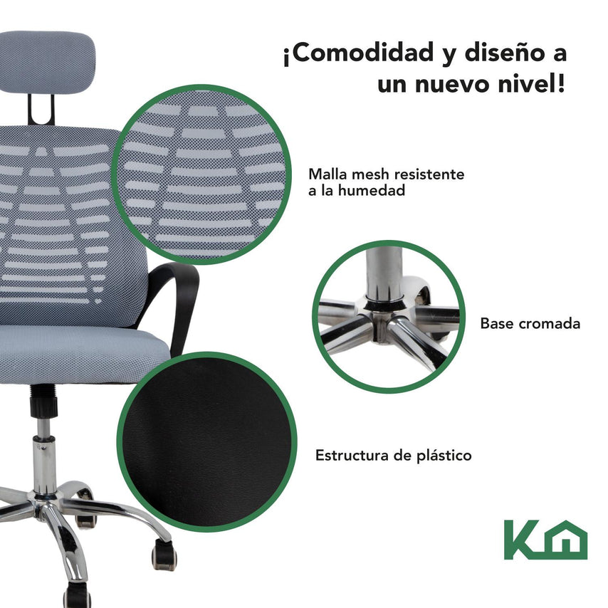 Silla Ejecutiva con Respaldo Reclinable Gris Mesh OficinaKHSOG