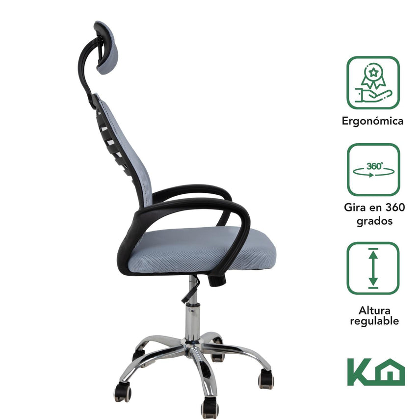 Silla Ejecutiva con Respaldo Reclinable Gris Mesh OficinaKHSOG