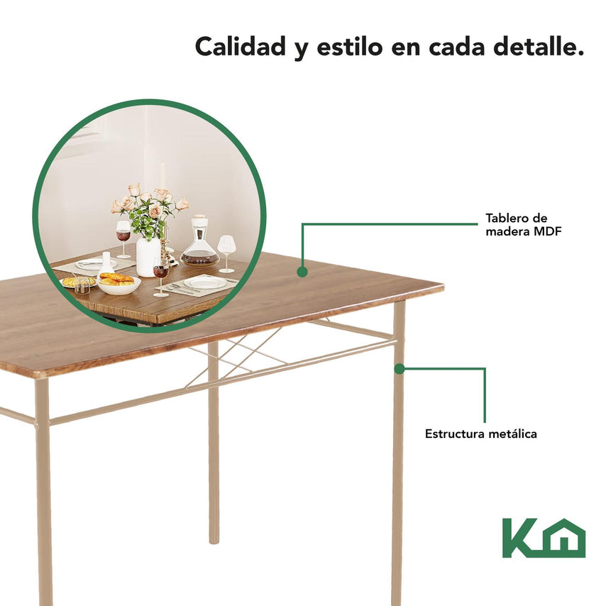 Sillas De Comedor + Mesa Madera Cocina Restaurante Cafetería Color BeigeKHMESAX4SNE