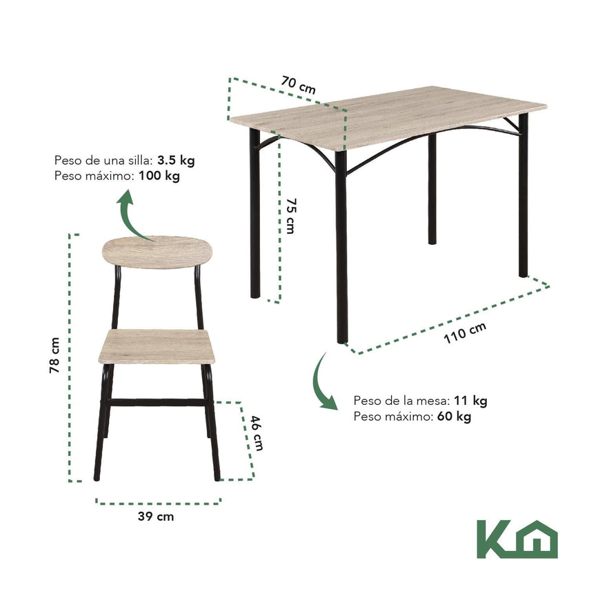 Sillas De Comedor y Mesa Metal Cocina Cafeteria RestauranteKHMESAX4SMC