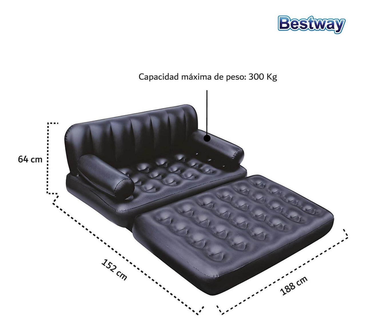 Sillón Cama Inflable Posiciones 5 en 1 Color Negro 188x152x64 cm 75054 Bestway