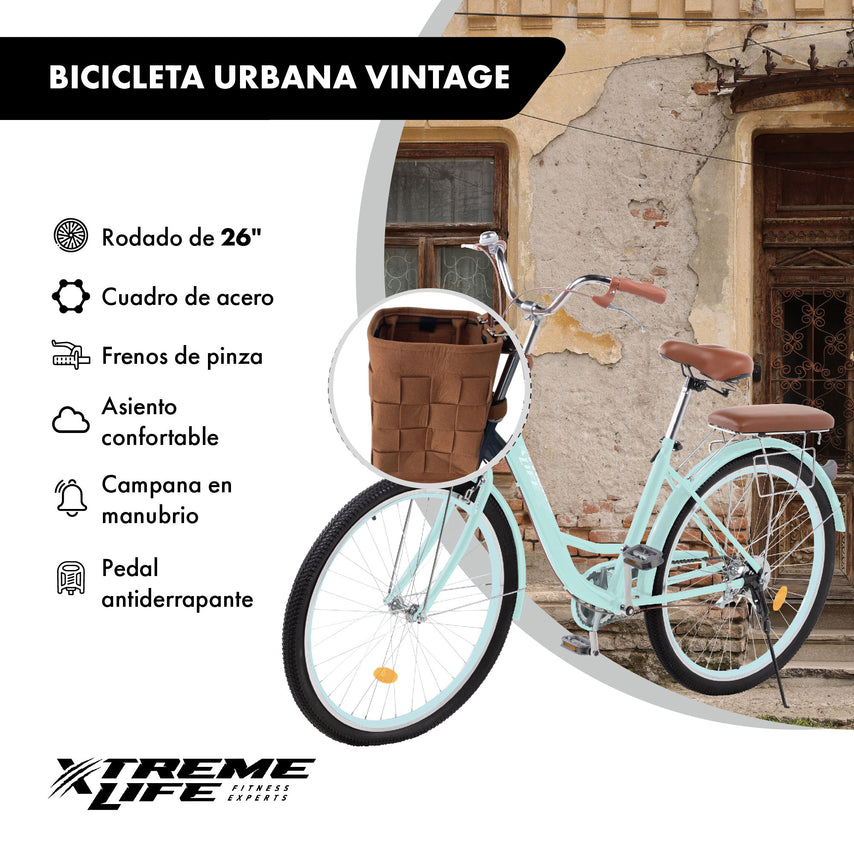 Bicicleta Urbana Rodada 26 Canastilla Freno De Pinza Acero Vintage