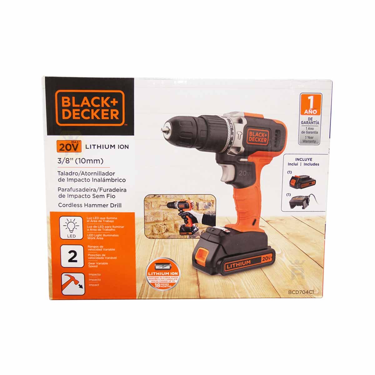 Taladro Rotomartillo 20V 2 Velocidades ION Litio BCD704C1 Black And Decker