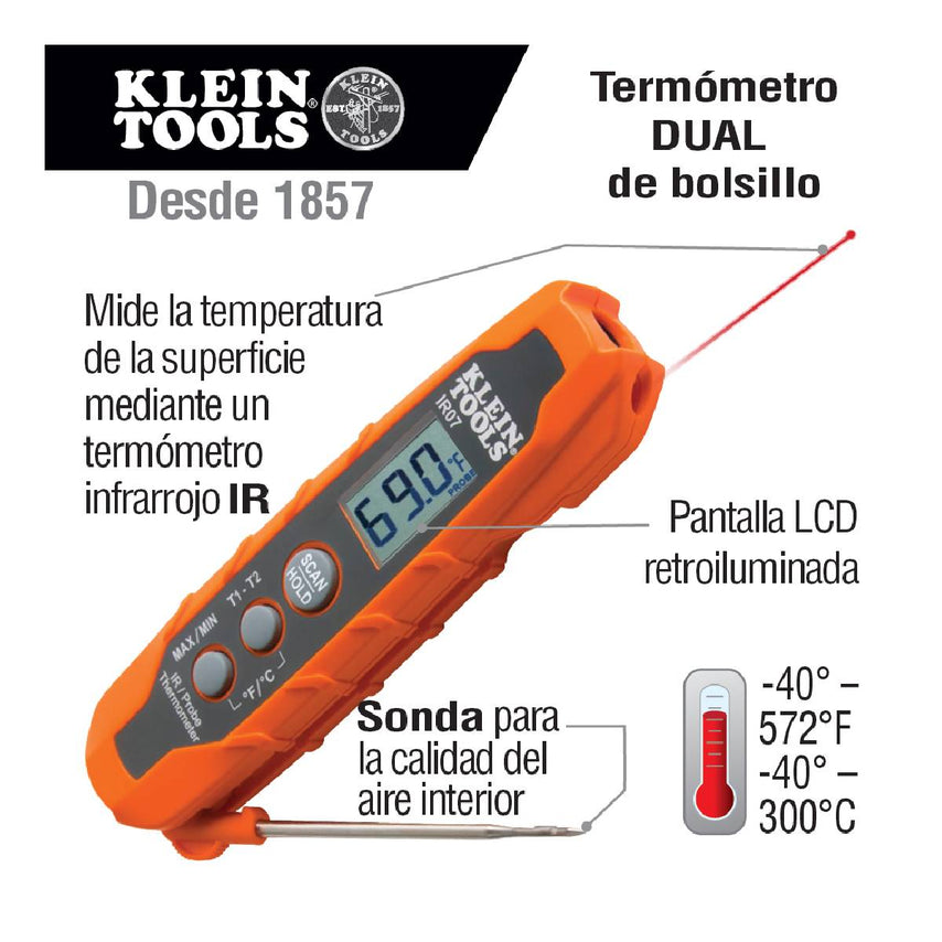 Termometro De Bolsillo Infrarojo Con Sonda Ir07 Klein ToolsIR07 - KLE