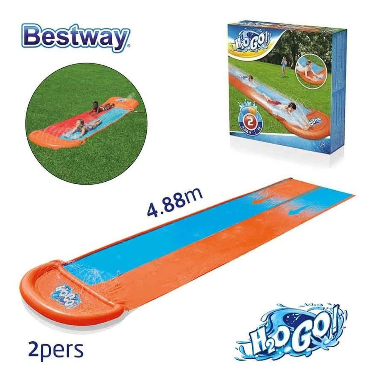 Tobogán Pista Deslizable H2OGO Doble Slide 488 cm 52328 Bestway