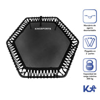 Trampolín 50” Hexagonal Plegable en 2 C/Soporte Ajustable Cap. 200 Kg C/6 Ligas color negro Kingsports300535
