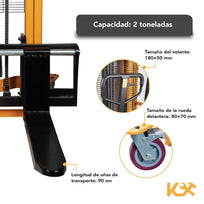 Transpaleta Hidraulica Con Montacargas Cap. 2 Ton Altura 2.5 metros Manual KX - SDCG20 Kingsman300059