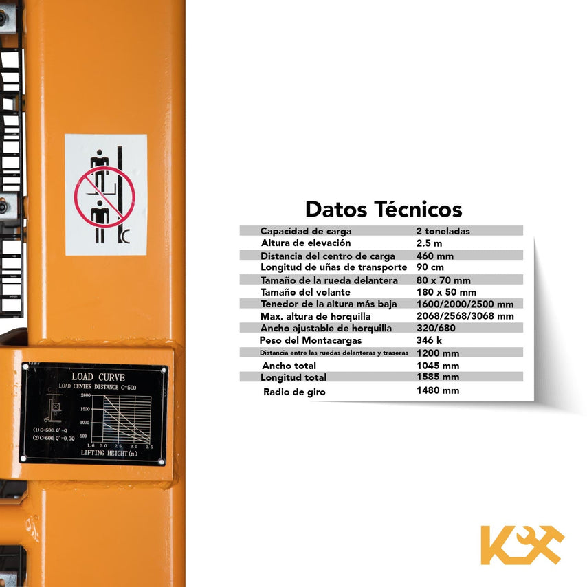 Transpaleta Hidraulica Con Montacargas Cap. 2 Ton Altura 2.5 metros Manual KX - SDCG20 Kingsman300059