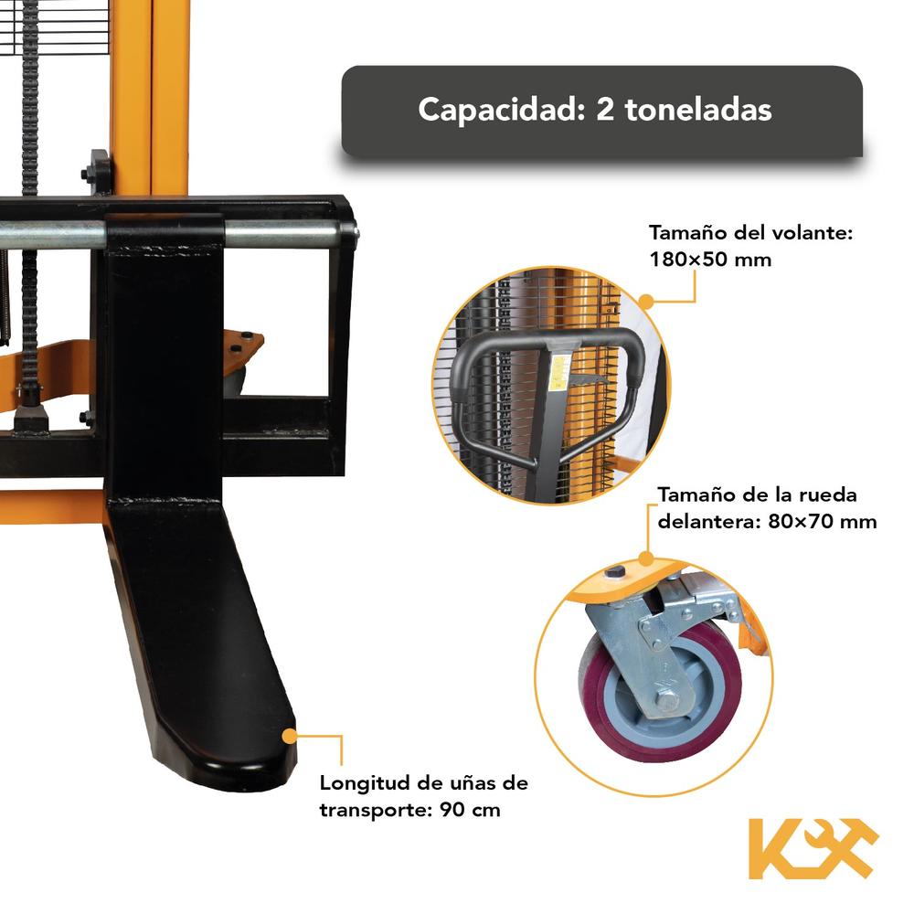 Transpaleta Hidraulica Con Montacargas Cap. 2 Ton Altura 2.5 metros Manual KX-SDCG20 Kingsman