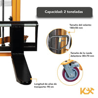 Thumbnail for Transpaleta Hidraulica Con Montacargas Cap. 2 Ton Altura 2.5 metros Manual KX-SDCG20 Kingsman