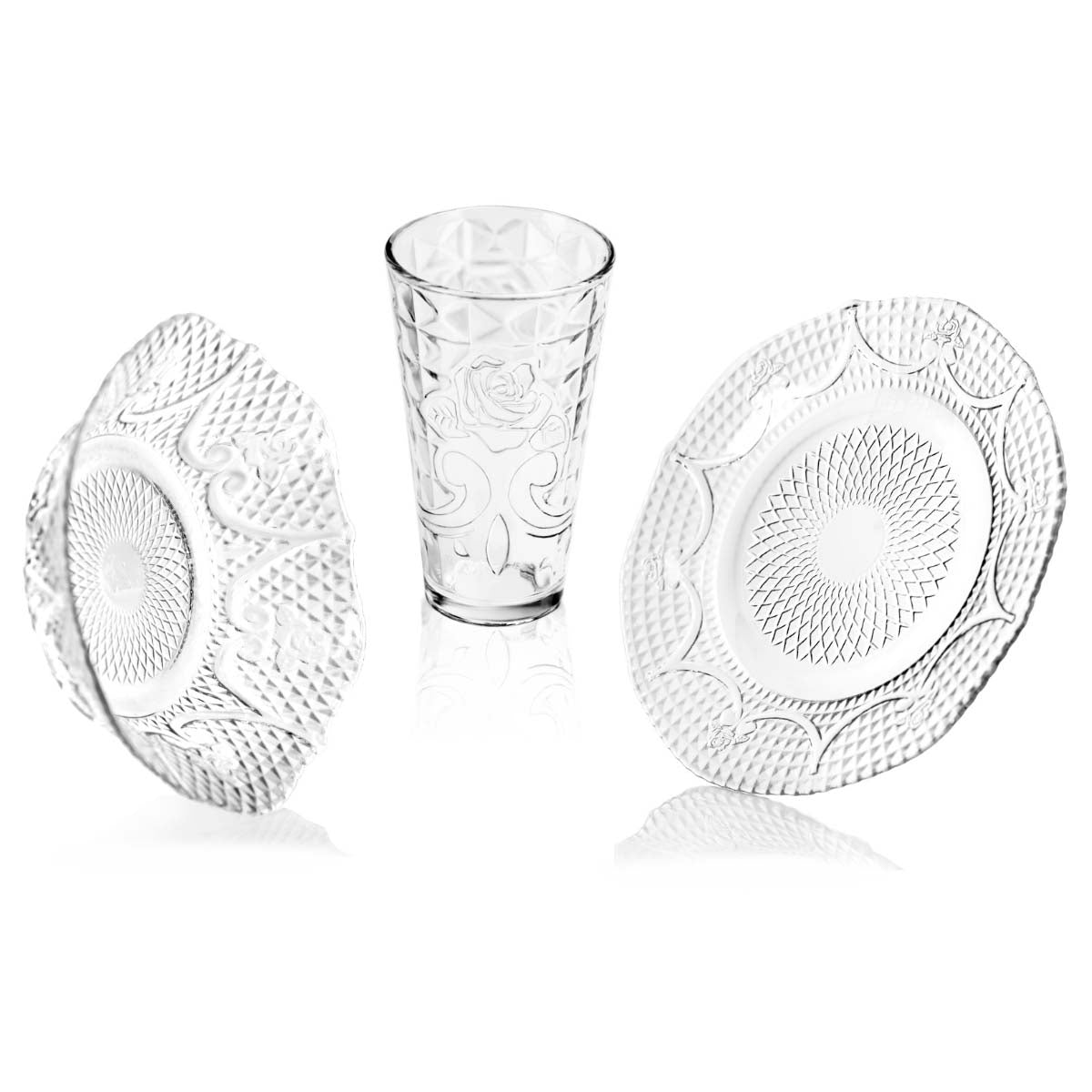 Vajilla Platos Tazones Vasos Set Diamante 9pzs Santa Elenita