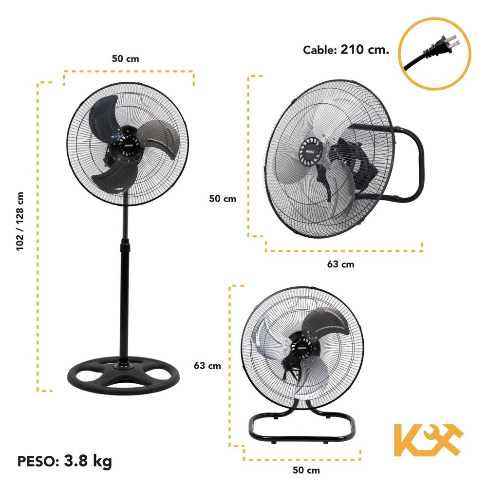 Ventilador 3 en 1 De Pared Piso y Pedestal 3 Aspas Aluminio