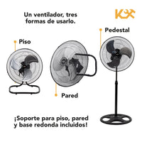 Thumbnail for Ventilador 3 en 1 De Pared Piso y Pedestal 3 Aspas Aluminio