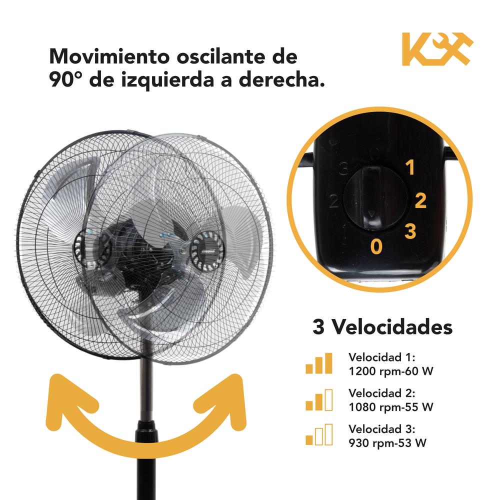 Ventilador 3 en 1 De Pared Piso y Pedestal 3 Aspas Aluminio