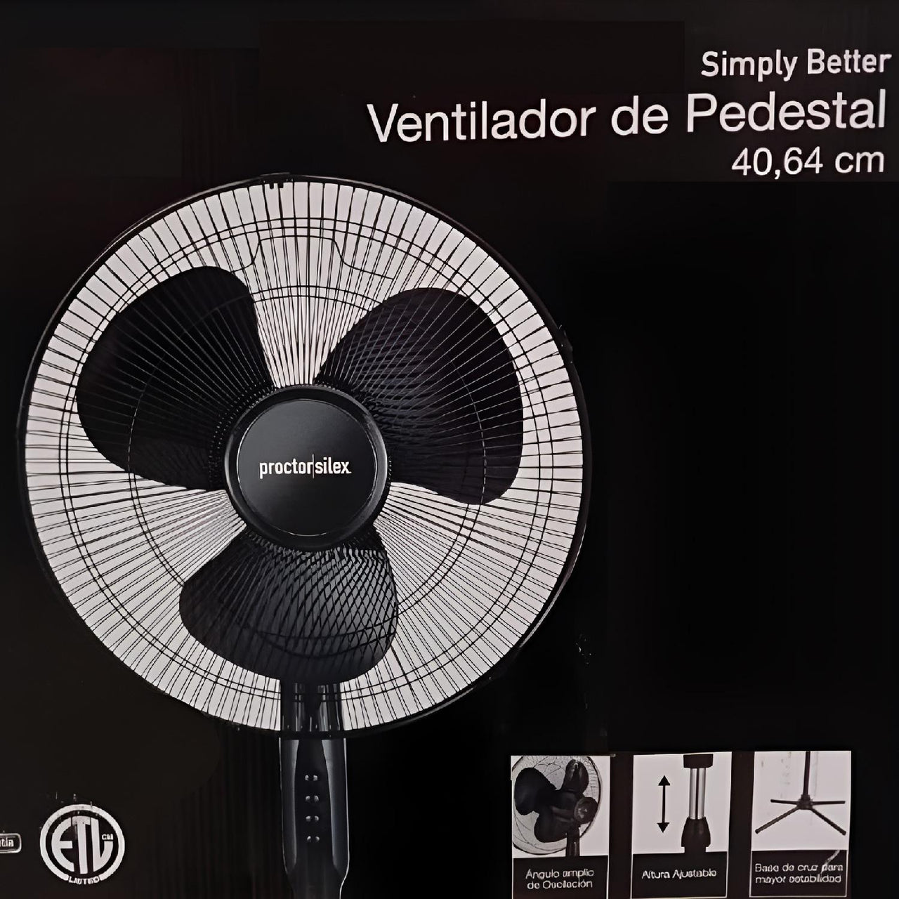 Ventilador De Pedestal 16 Pulgadas 3 Velocidades Color Negro